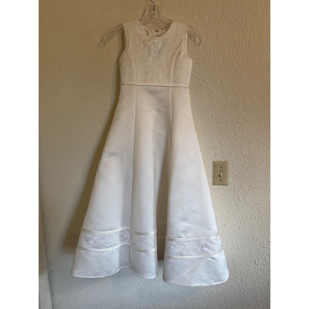 Oleg Cassini Kids White‎ Satin Floral Embroidered Communion Flower Girl Dress 7